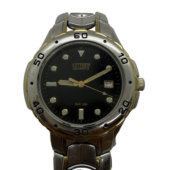 Citizen Quartz Men's Watch 2510-S003482 Date Black Face Two Tone Bracelet WR100 - Picture 1 of 8